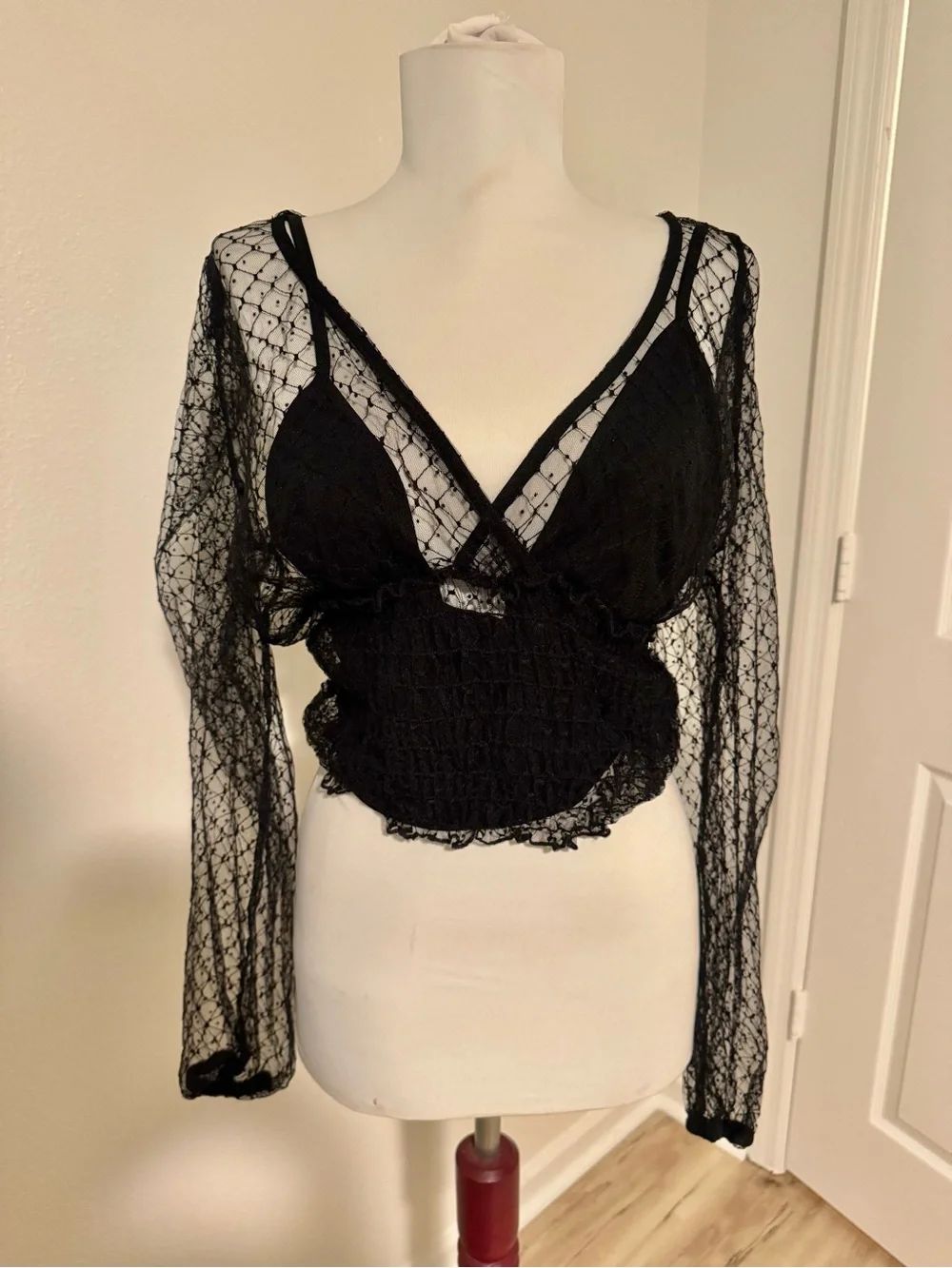 Free People Stevie Lace Top – Black – Size L